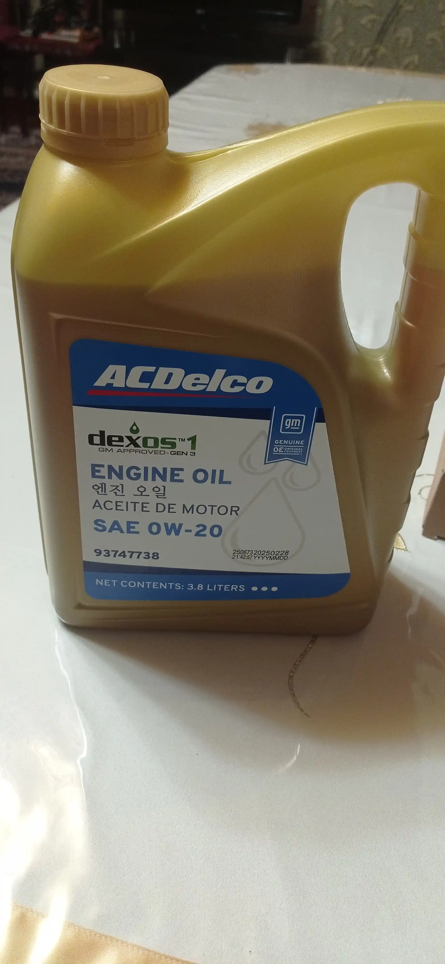 Dvigatel moyi Dexos 1 0W20 GM, 3.8 litr, №93747738