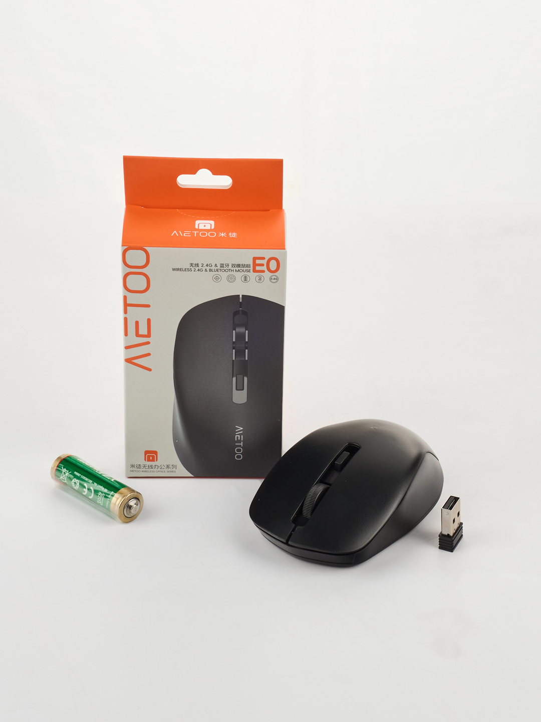 Simsiz bluetooth sichqoncha Metoo 2.4G E0 shovqinsiz, batareyka to'plamda, qora - 