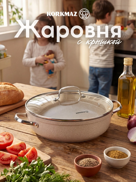 Жаровня с крышкой KORKMAZ GRANITA 2,5/3,5/4 л - 