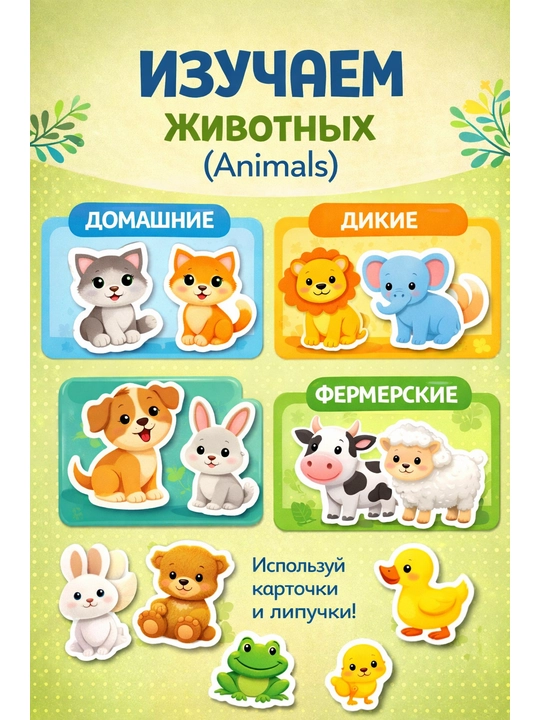 Развивающая книжка для малышей «Найди пару» - Обучающая игра с липучками - Животные