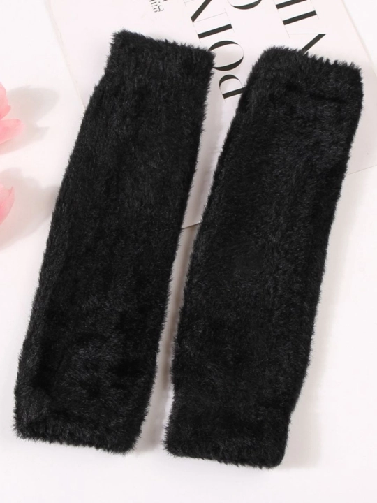 Женские перчатки, с открытыми пальцами, пушистые, варежки, перчатки без пальцев