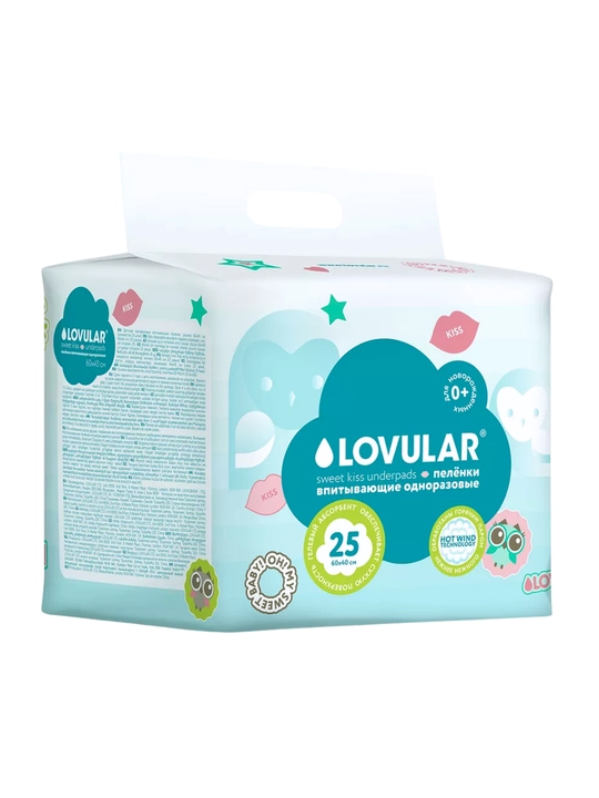 Пеленки Lovular Sweet Kiss 60×40 см, 25 шт, впитывающие, HOT WIND