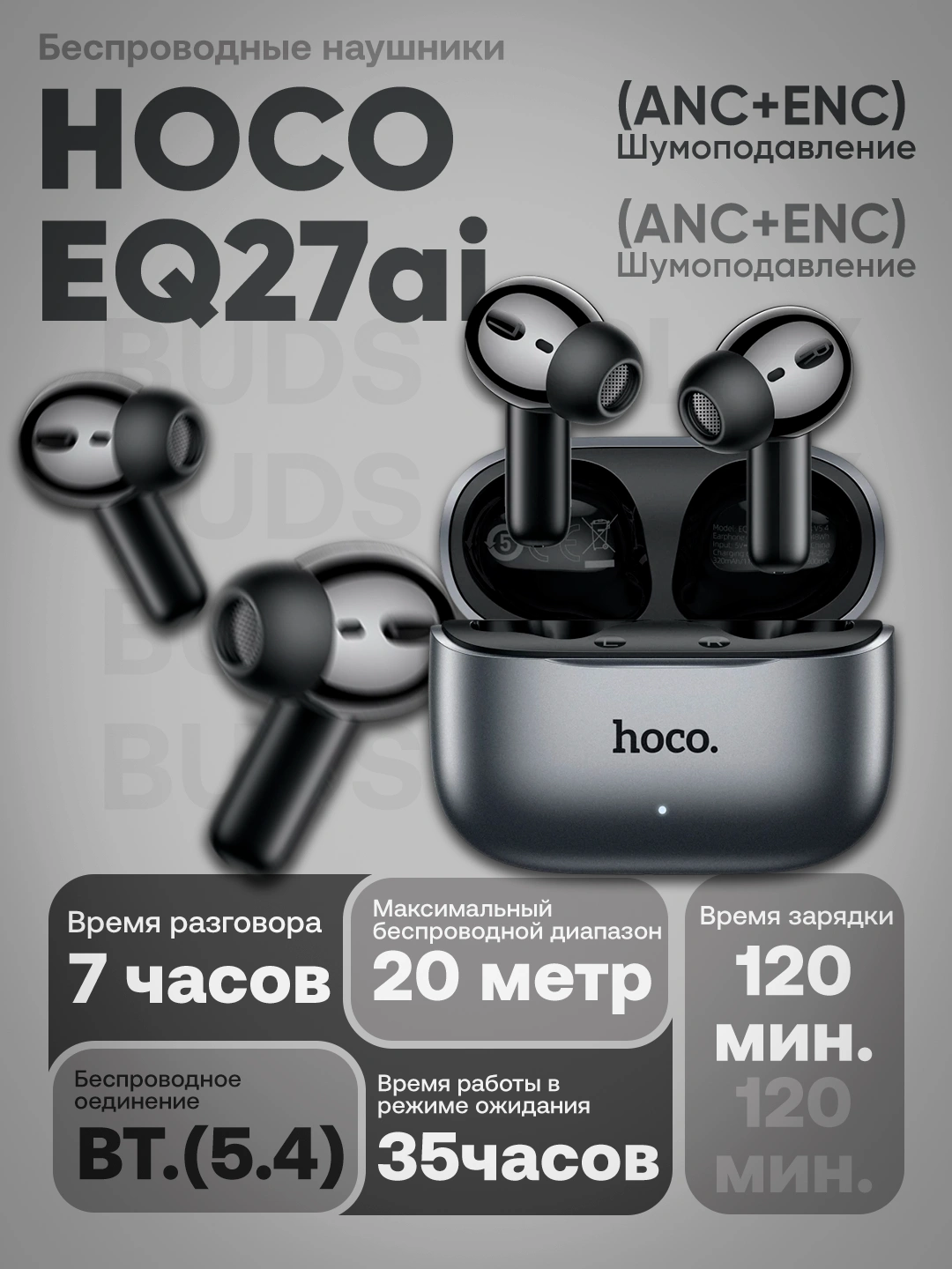 Наушники Беспроводные HOCO EQ27 BT v5.4, с зарядным кейсом, функцией ...