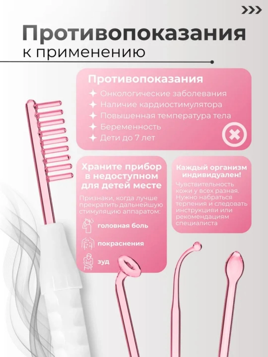 Дарсонваль для лица, тела и волос с 4 насадками, домашний косметологический аппарат