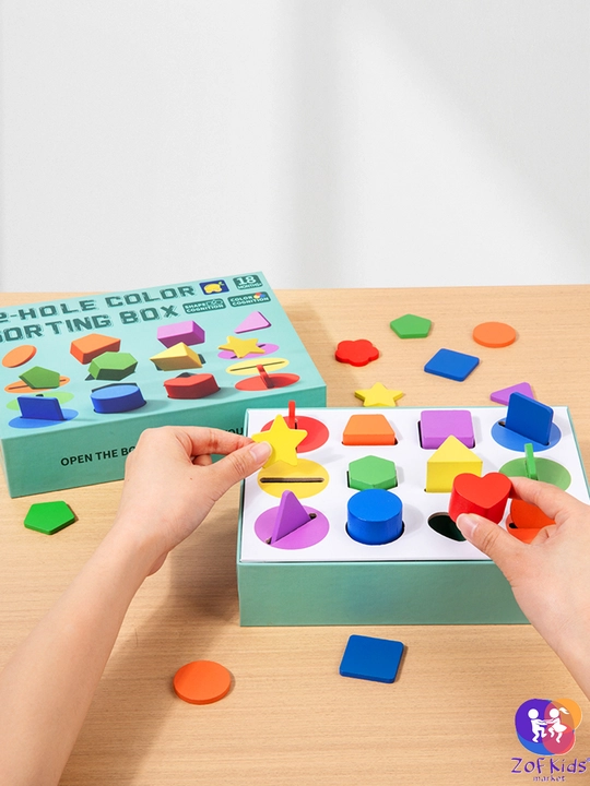 Sorter geometriya boncuklar bilan, beshta ustunda, bolalar uchun, rivojlanayotgan Montesso