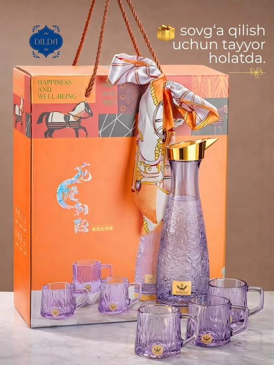 To‘plam Grafin va stakan, 5 dona va 3 dona, shisha, silikon qopqoqli sovg'a uchun to'plam