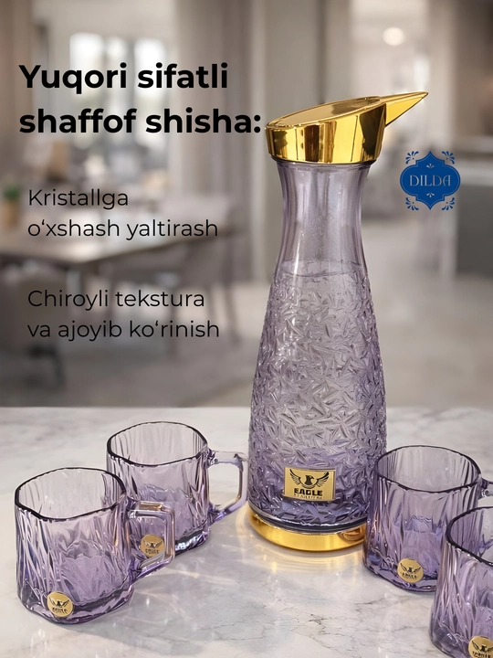 To‘plam Grafin va stakan, 5 dona va 3 dona, shisha, silikon qopqoqli sovg'a uchun to'plam