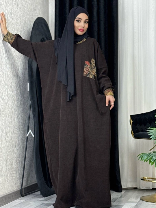 Ko'ylaklar ayollar uchun, katta o'lchamli, matosi qalin vilvet, qishki va kuzgi abaya