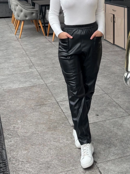 Кожаные брюки с изогнутым низом. Размеры M, L, XL - 