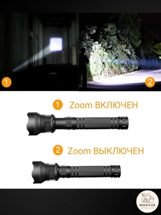 Qo'l chirog'i, 150 metrgacha yorituvchi LED chiroq, Zoom effekti bilan