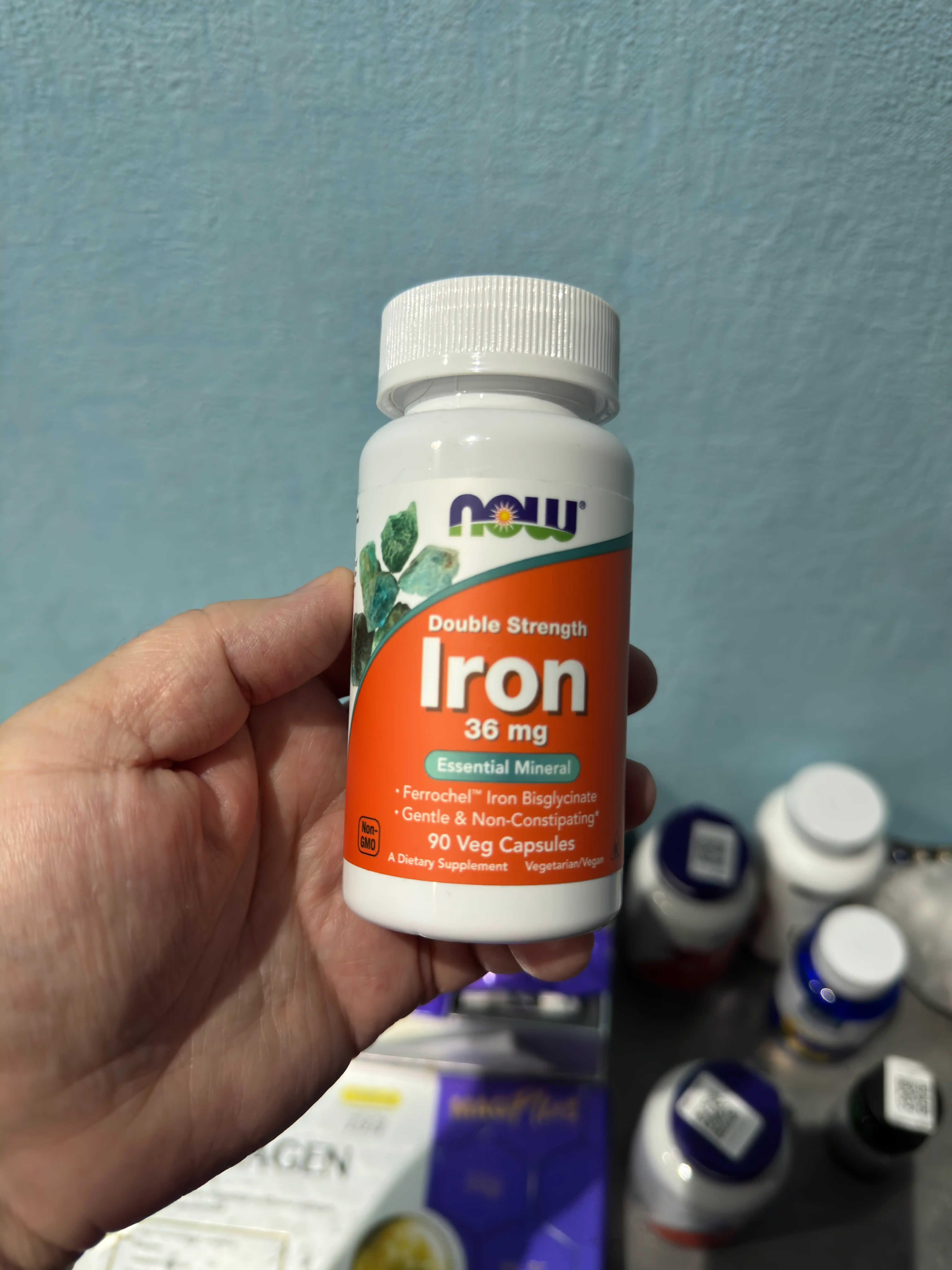 Now Foods Iron temir 36 mg, 90 ta energiya va sog'liqni saqlash kapsulalari, Halol