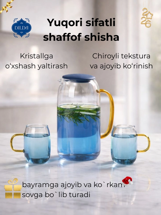 To‘plam Grafin va stakan, 5 dona va 3 dona, shisha, silikon qopqoqli sovg'a uchun to'plam