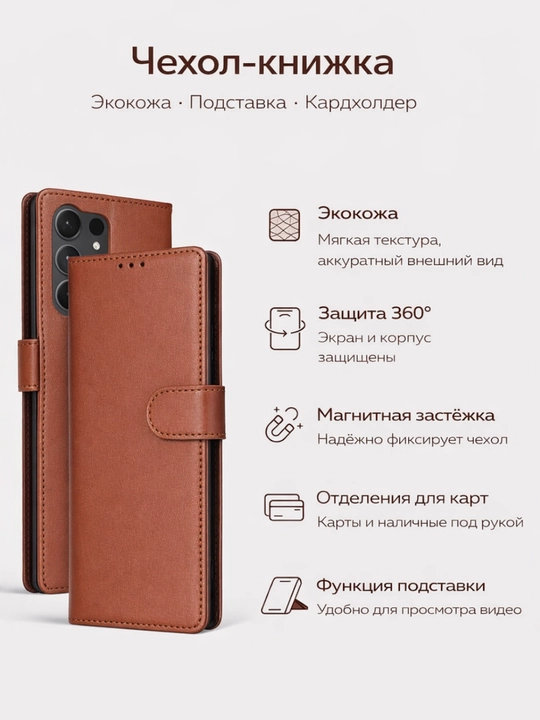 Samsung Galaxy S21/S22/S23/S24/S25/S26 Ultra uchun stend funksiyali hamyon qoplama, g'ilof - 