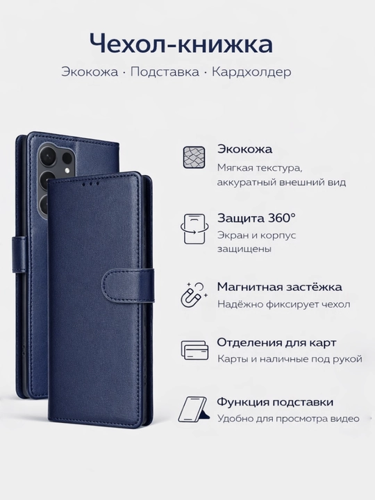Samsung Galaxy S21/S22/S23/S24/S25/S26 Ultra uchun stend funksiyali hamyon qoplama, g'ilof - 