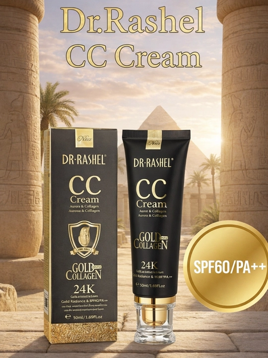 Yuz uchun tonal krem, CC 24K gold kollagen SPF60/PA++, namlantiruvchi CC krem, Dr.Rashel