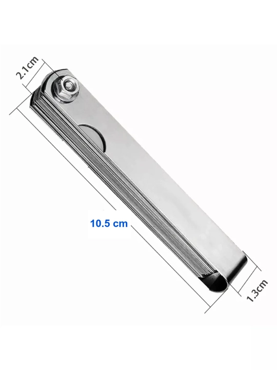 O‘lchami 0.03 dan 1.00mm gacha bo‘lgan 32 varaqli tirqishlarni o‘lchash uchun shchuplar