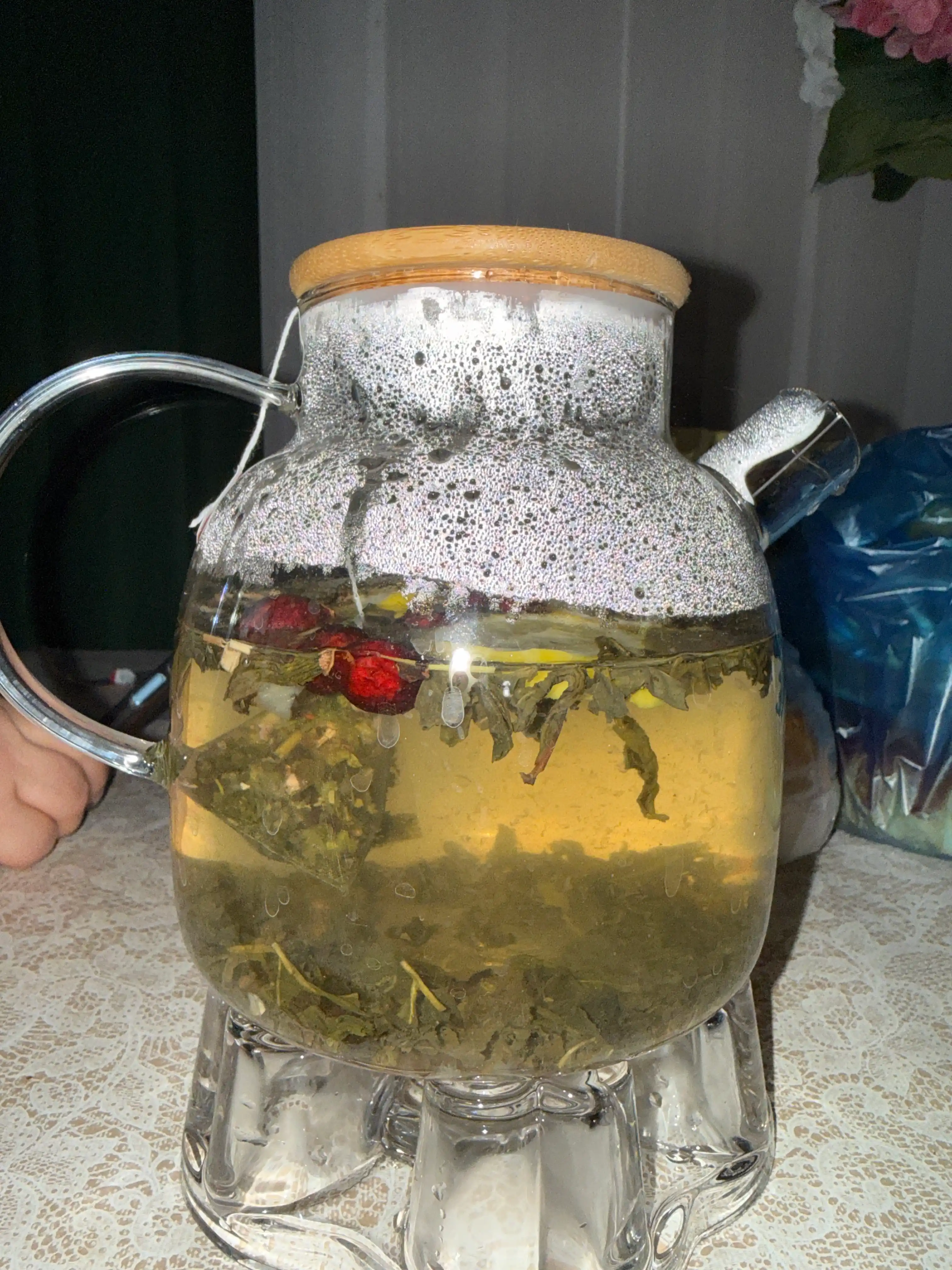 Чайник заварочный, стеклянный, с бамбуковой крышкой и ситечком