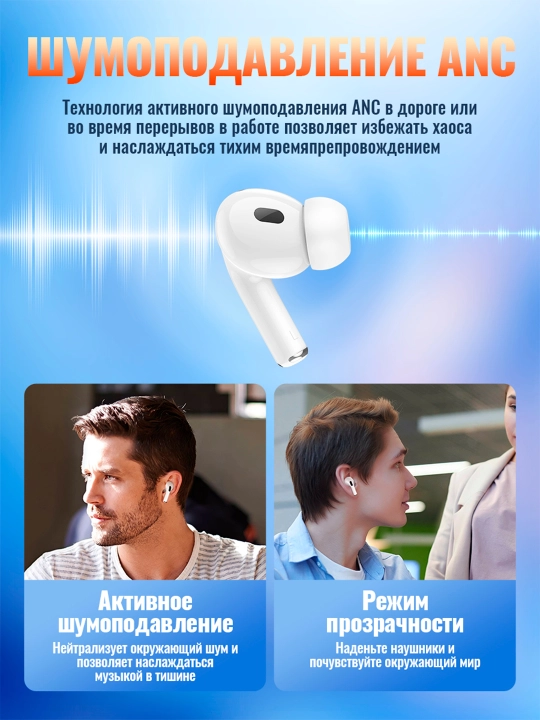 Simsiz naushniklar Hoco EW63, BT 5.3, ANC, 7 soatgacha, quti 300 mA·soat, 30 mA·soat