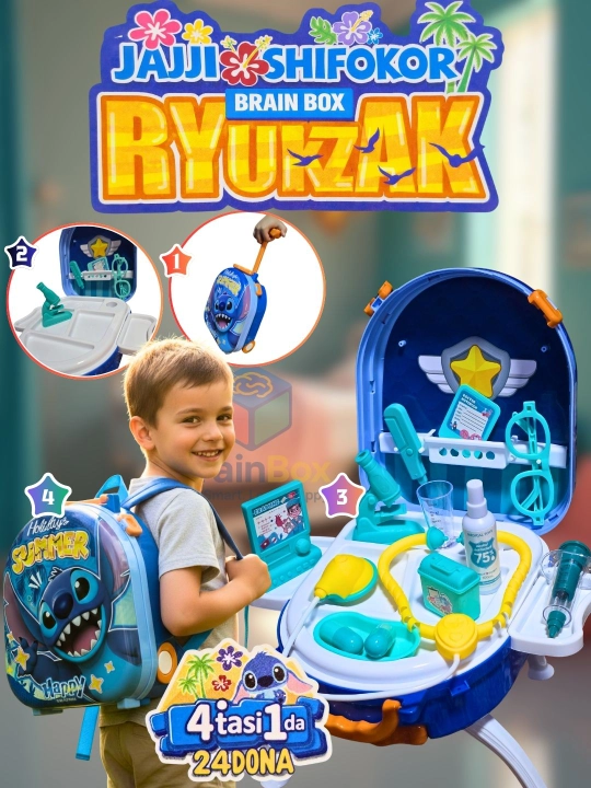 Детский игровой набор 4 в 1: столик, чемодан, сумка и игрушки для ролевых игр - 