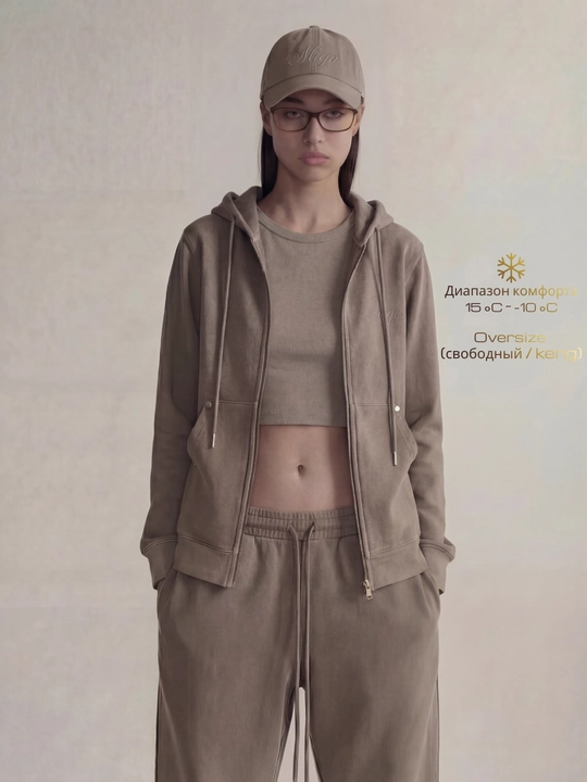 MIYO женский спортивный костюм двойка — oversize, тёплый, худи и широкие брюки - 