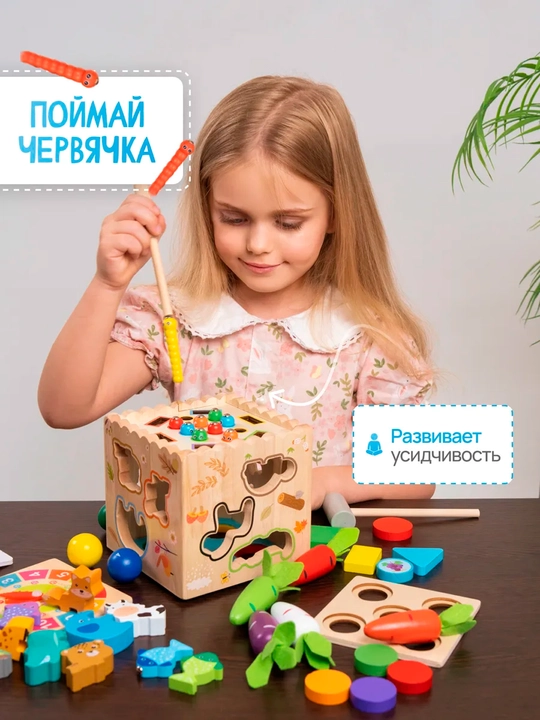 Сортер 8 в 1 деревянный развивающий, игрушка Монтессори