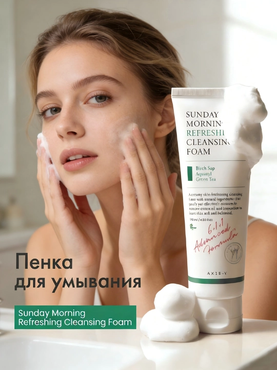 Увлажняющая пенка для умывания AXIS-Y Sunday Morning Refreshing Cleansing Foam, 120 мл - 