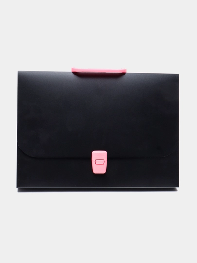 Портфель пластиковый ErichKrause® Matt Accent, A4, черный с розовой ручкой и замком — ERKR-50439