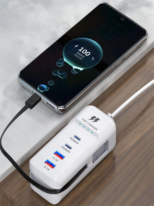 2 портами PD + 2 портами USB/многопортовой быстрой зарядкой мощностью 60 Вт