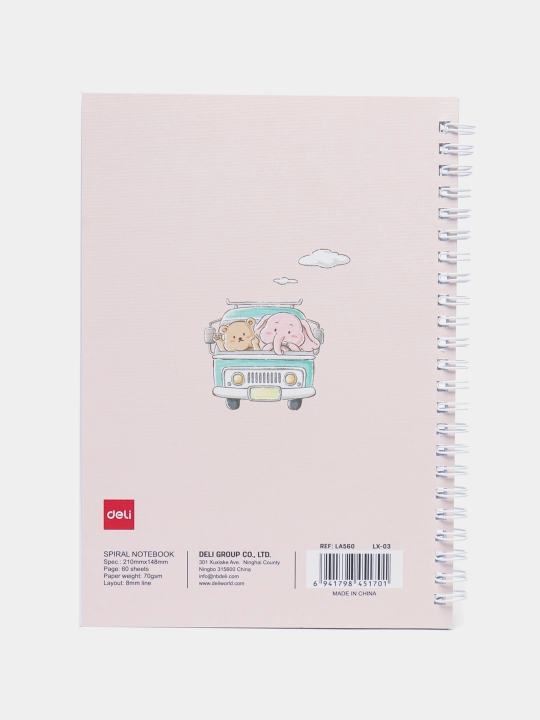 Spiral bog‘lamli bloknot A5 — 60 varaq, 70 gsm, ELA560 (Heyyocoo friends)