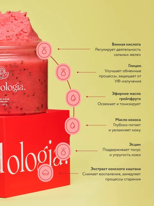 Скраб-детокс Metodologia для тела арбуз, драгонфрукт, шоколадное печенье, ягоды 480 гр