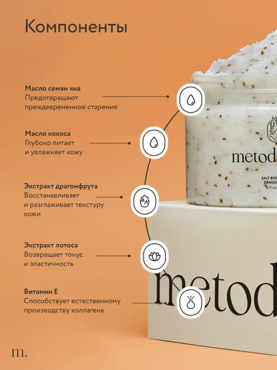 Скраб-детокс Metodologia для тела арбуз, драгонфрукт, шоколадное печенье, ягоды 480 гр