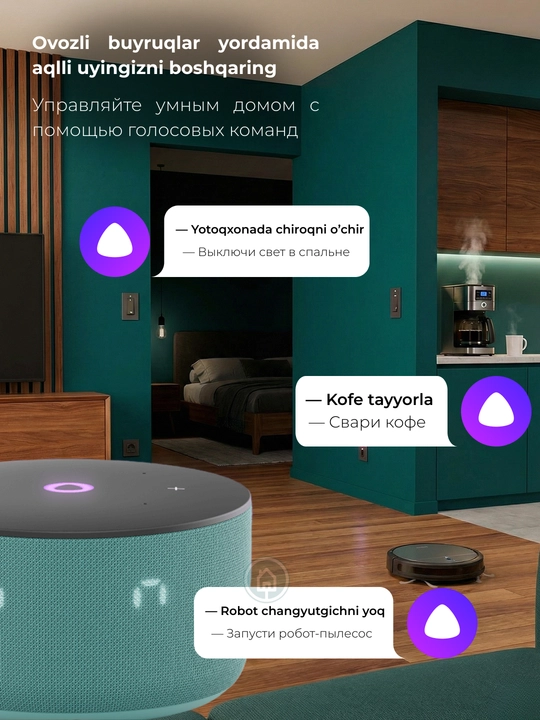 Mikrofonli Yandeks Stansiya Mini 3 va Mini 3 Pro aqlli kolonkasi, soatli Alisa kolonkasi
