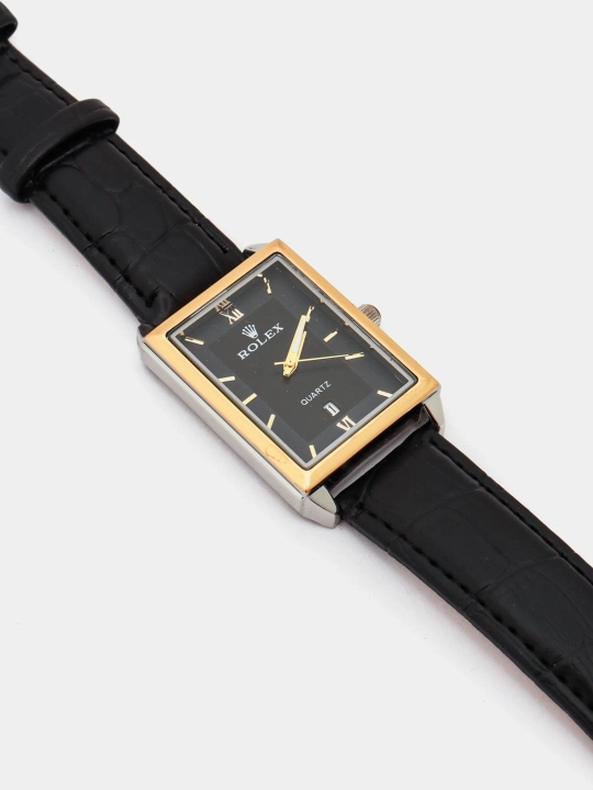Erkaklar uchun Rolex uslubidagi klassik qo‘l soati—qora charm tasma, zamonaviy aksessuar