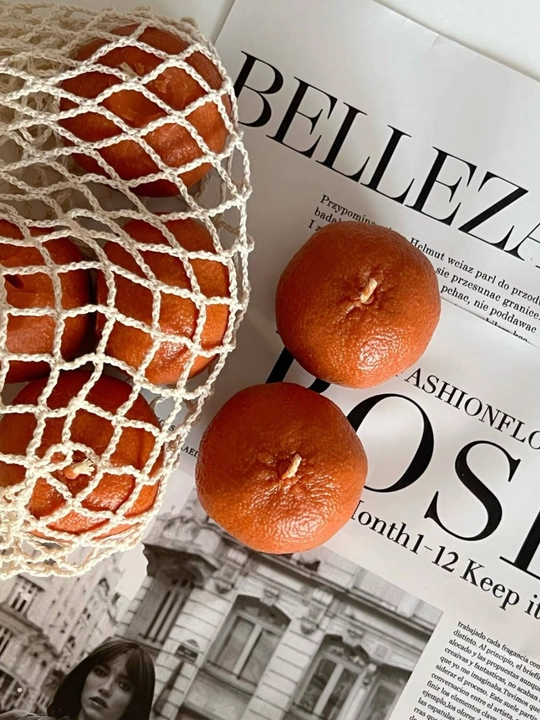 Mandarin shaklidagi dekorativ sham, soya mumi, qo‘lda ishlangan - 