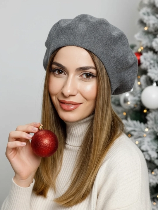 Ayollar va qizlar uchun beret, klassik toʻqilgan shapka, kuz qish mavsum bosh kiyimi