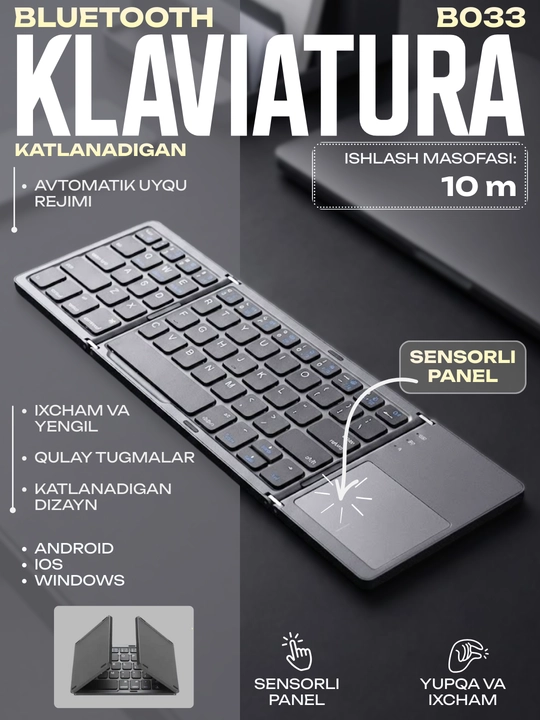 Katlanadigan Bluetooth klaviatura BO33 sensorli panel bilan - 