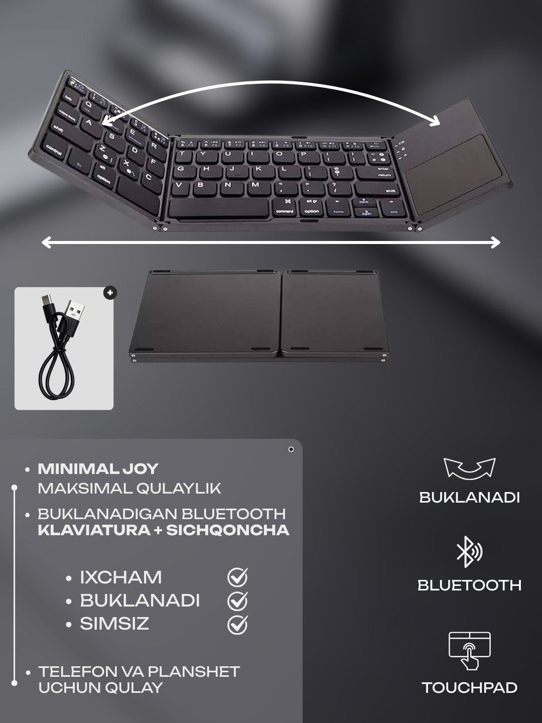 Katlanadigan Bluetooth klaviatura BO33 sensorli panel bilan