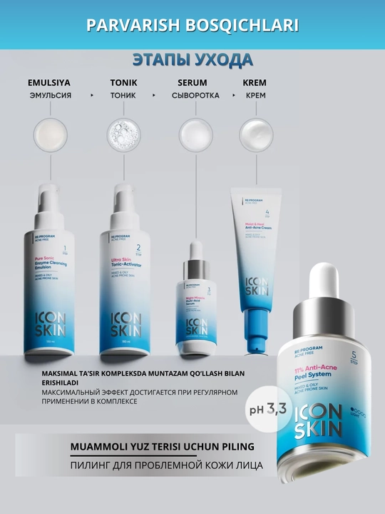 ICON SKIN terini yangilash uchun kislotalar va peptidlar bilan professional piling, 30 ml