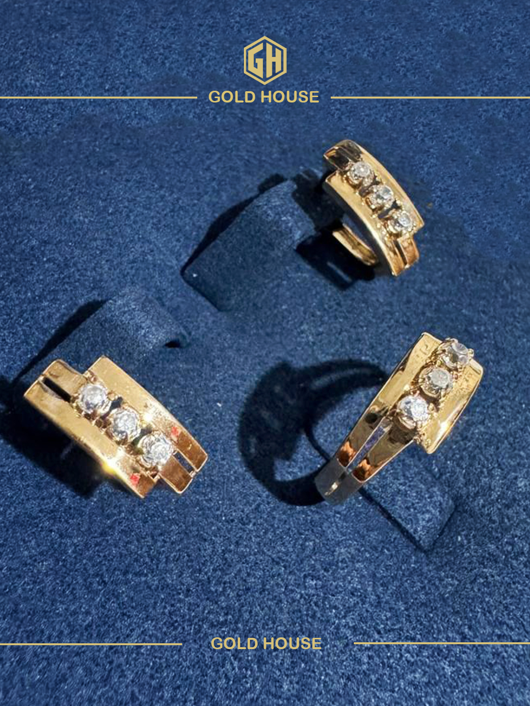 Ayollar uchun oltin taqinchoqlar to‘plami, uzuk va zirak 585 proba, GOLD HOUSE D47A modeli - 