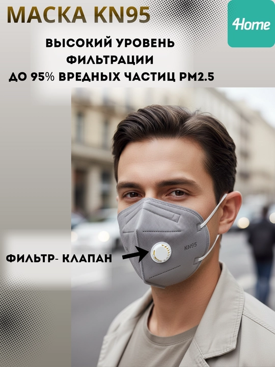 Респиратор KN95 с клапаном — защита от пыли, смога и вирусов, белый, серый, черный