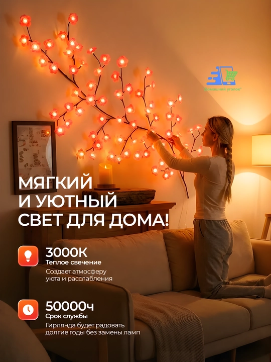 Devor chirog‘i "Gulliy shaftoli novdasi", 96 LED, egiluvchan, USB