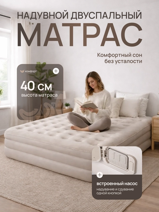 Надувной матрас с автоматическим насосом, работающим от батареек