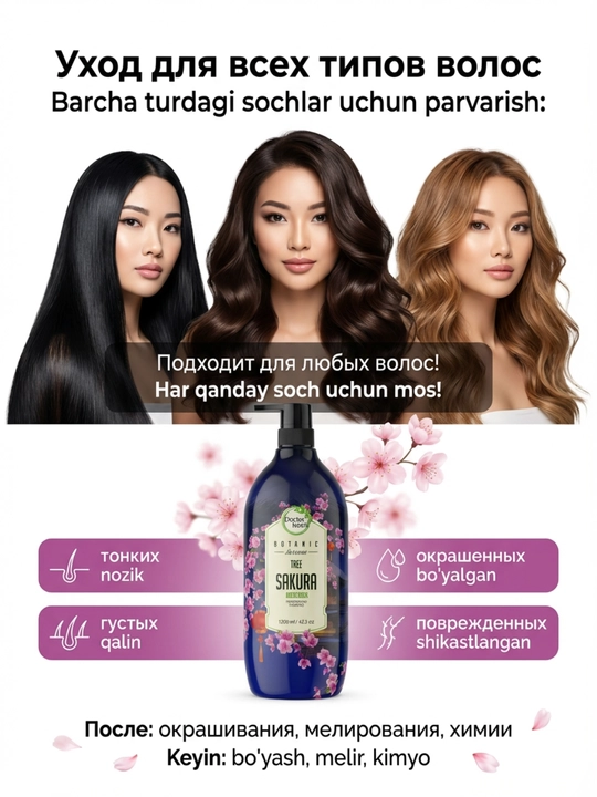 Doctor Fresh "Botanic Terrace" shampuni, barcha turdagi sochlar uchun, 1200 ml