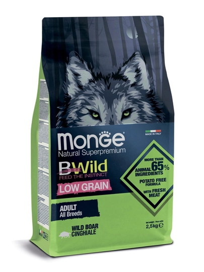 Сухой корм Monge BWild LOW GRAIN Wild Boar для собак, с мясом дикого кабана, 2,5 кг