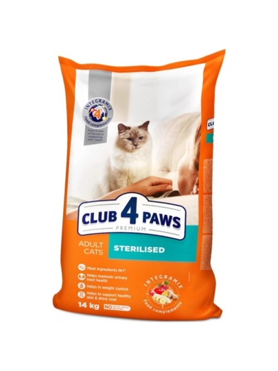 Корм сухой для стерилизованных кошек Club 4 Paws Sterilised, 14 кг, для контроля веса