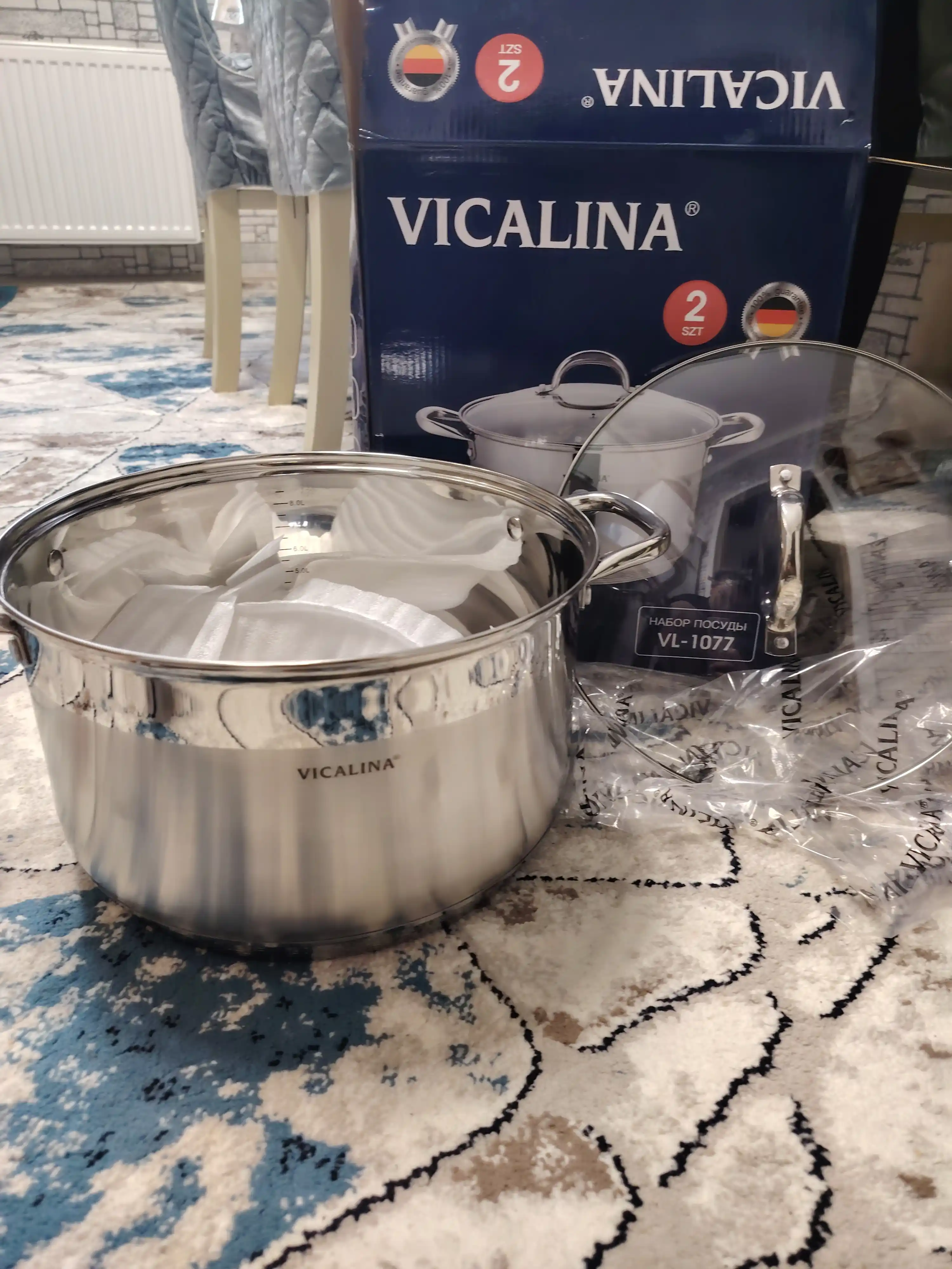 Набор кастрюль из нержавеющей стали VICALINA, стеклянная кастрюля с крышкой