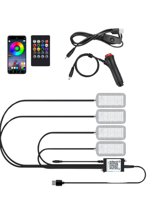 Avtomobil uchun LED yoritish, pult va yorug‘lik musiqasi effektlari bilan