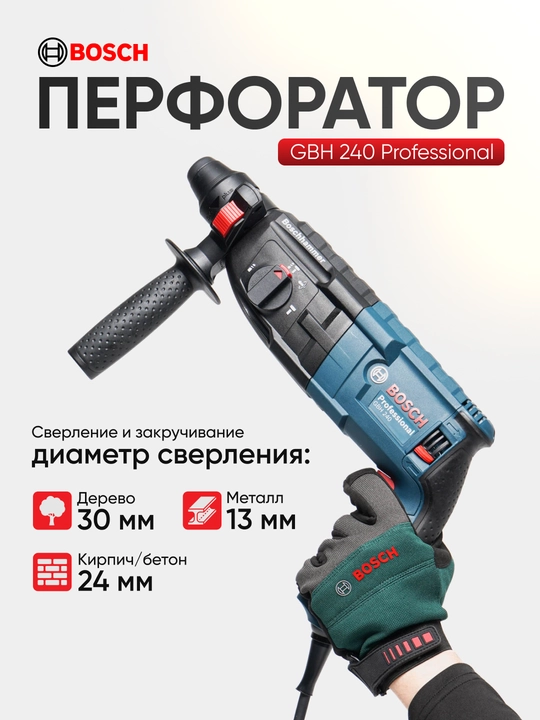 Перфоратор Bosch GBH 240: Сетевой, 790 Вт, SDS-plus