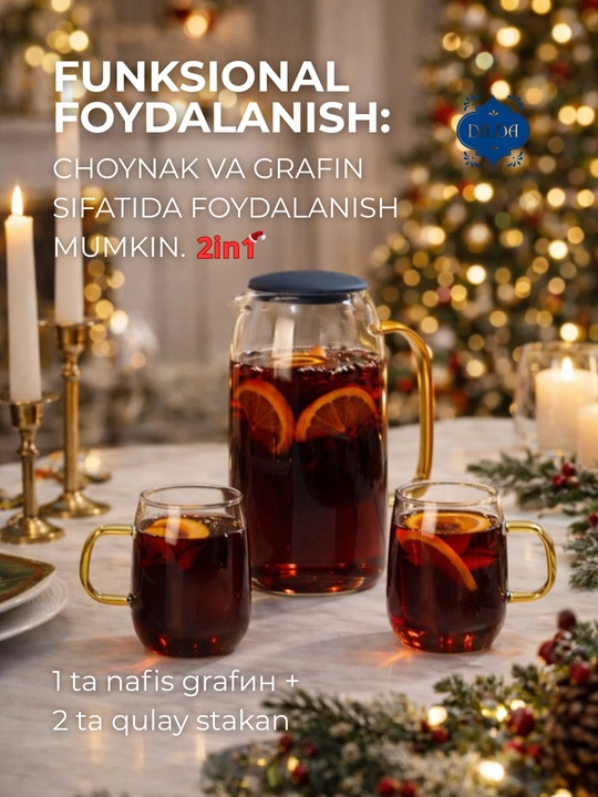 To‘plam Grafin va stakan, 5 dona va 3 dona, shisha, silikon qopqoqli sovg'a uchun to'plam