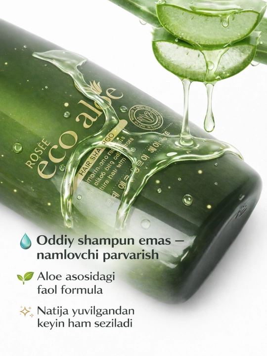Rosee Eco Aloe Namlovchi Shampun, barcha turdagi sochlar uchun, 760 ml